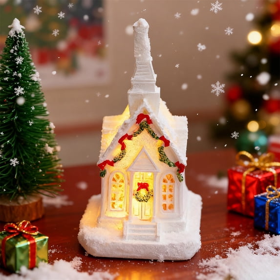 Yeuimy Lighted Figurine House Resin Christmas Village Battery Operated Warm Glow Vintage Handmade For Mantel Shelf Tabletop Decor