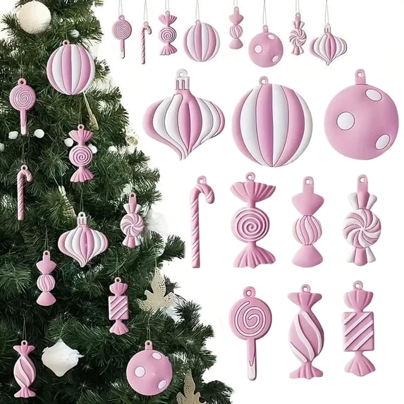 Yeuimy Pastel Pink Lollipop Christmas Tree Ornaments,10pc Set PVC Candy Hanging Pendants with Novel Style for Xmas Tree,Holiday Party Decor and Birthday Celebration Supply
