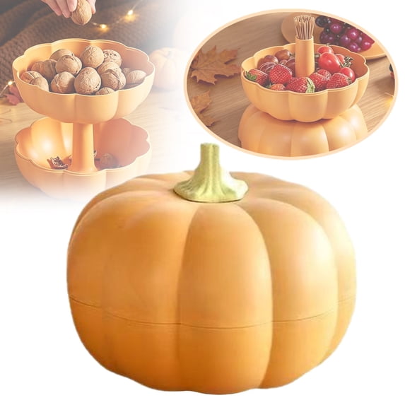 Yeuimy Pumpkin Snack Bowl With Lid Double Layer Candy Bowl Halloween Fall Harvest Decor Wheat Fiber Snack Tray For Candy Fruit Nut Party Serving Double Layer Pumpkin Snack Tray For Parties