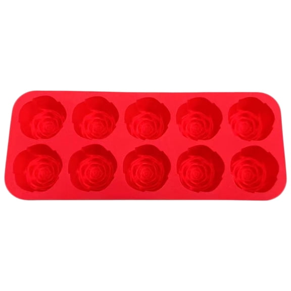 Yeuimy Rose Mold Silicone,Rose Chocolate Mold,10 Cavity Silicone Roses Molds For Chocolate,Candy,Ice Cube,Gummy,Jello,Jelly,Cupcake Decorations,Candles,Soap,4x9.5inch,Red,1 PC