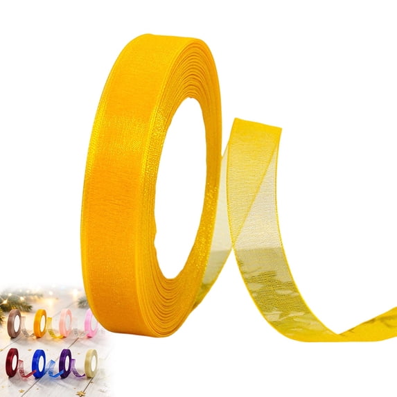 Yeuimy Sheer Chiffon Ribbon Set,Fray‑Resist Transparent Ribbon Trim,Gift Bow Craft Ribbon,Yellow Sheer Ribbon For,Invitation Decor,Party Decoration,Sewing Projects,Wreath Decor