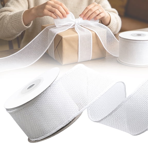 Yeuimy Wired Burlap Ribbon Jute Natural Edge Wire Ribbon Roll for Christmas Tree Wreath Garland Bow Making Rustic Farmhouse Home Decor White Wedding Ribbon Burlap Roll Rustic Wrap Ribbon