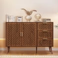 thumbnail image 1 of Yeulluey Storage Cabinet with 3 Drawers & Double Doors, Kitchen Buffet Sideboard Cabinet,Wood Storage Organizer for Kitchen, Living Room, Dining Room, Brown, 1 of 7