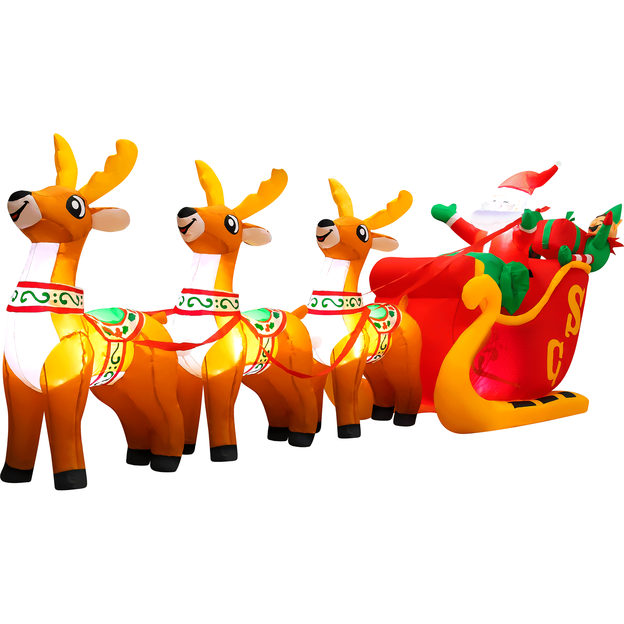 Yexmas 10FT Christmas Inflatable Santa Sleigh with 3 Reindeer, Lighted