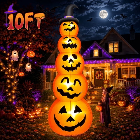 Yexmas 10ft Halloween Inflatable Pumpkins Outdoor Decor with Black Cat Tombstone and Spectre,Built-in LED Lights,for Halloween Party,Yard,Garden,Lawn