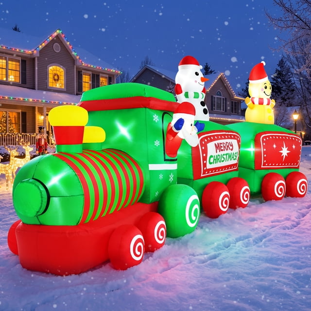Yexmas 12FT Christmas Inflatable Train, Blow up Yard Decor Built-in LED ...