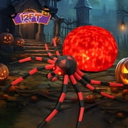 Yexmas 12FT Halloween Inflatables Outdoor Decorations Giant Spider Decorations with LED Lights and Air Pump Blow up Inflatable Red