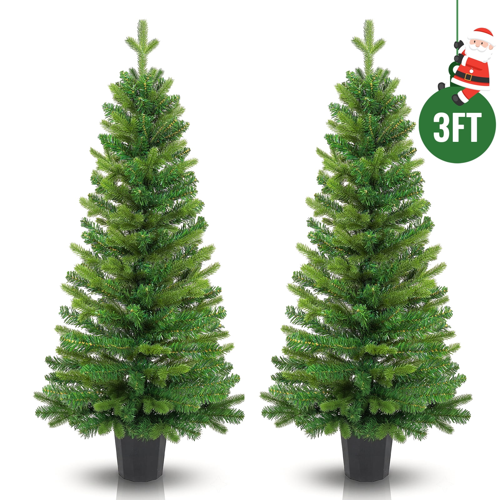 Yexmas 2-Pack 3FT Potted Christmas Trees, Artificial Potted Trees with Mixed PE & PVC, Small Potted Xmas Trees for Front Porch, Entryway Indoor Outdoor Decor