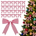 thumbnail image 1 of Yexmas 24pcs Striped Velvet Christmas Bows, Xmas Ribbon Bows Ornaments for Christmas Tree, Gift Wrapping,Crafts,Party, Wreath Garland Holiday Decor, 1 of 7