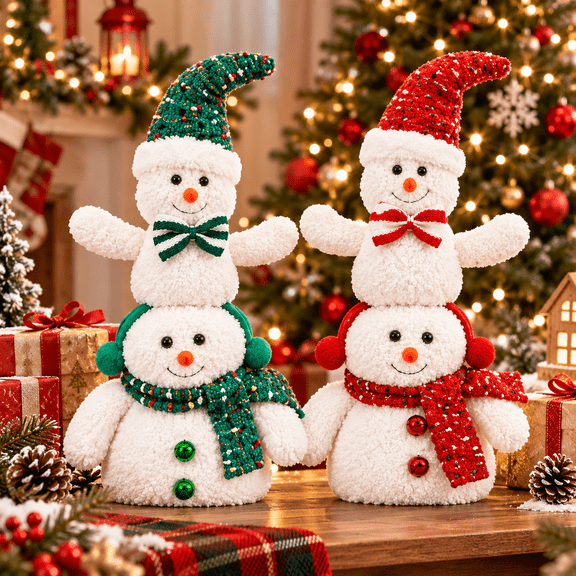 Yexmas 2pcs Snowman Plush Christmas Decorations, Handmade Snowman Figurine, Stuffed Doll Xmas Ornaments Gift for Tabletop Home Mantel Party Indoor Holiday Party Decor