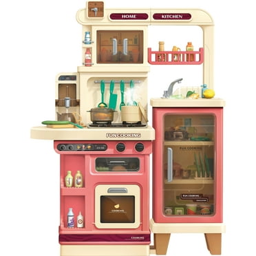 Yexmas 40.6Inch Play Kitchen Set for Kids, Large Kids Play Kitchen with Realistic Lights and Sounds, Simulation of Spray, Toy Kitchen Set for Toddlers Girls Boys Gift ,Pink