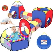 Yexmas 4 in 1 Kids Play Tent and Tunnels, Foldable Indoor Outdoor Pop Up Ball Pit, 2 Tents + 2 Crawl Tunnels Playhouse Tent Set for Boys Girls Kids(No Ball)