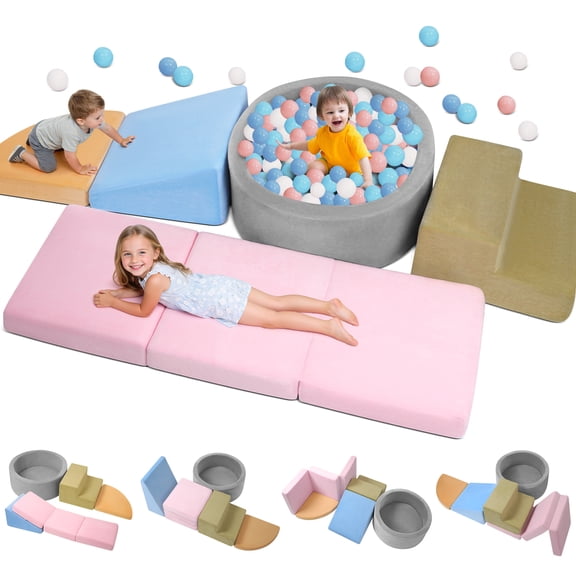 Yexmas 5-Piece Climbing Toys Soft Foam Set with Ball Pit,Indoor Play Gym Set for Toddlers