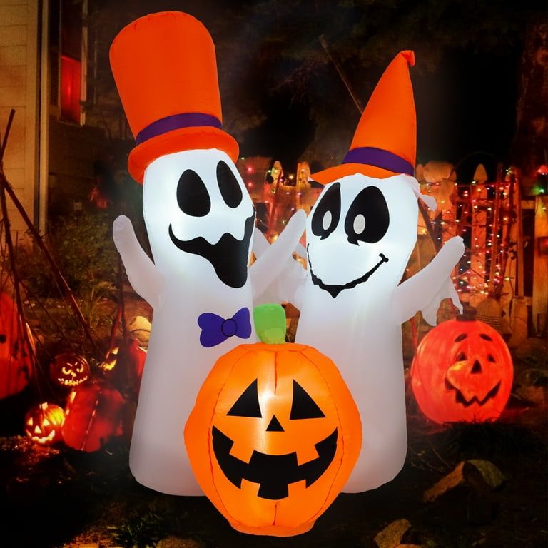 Halloween Outdoor LED Décor of 6ft 2024 Ghost on Pumpkin holding Candies and Cookies