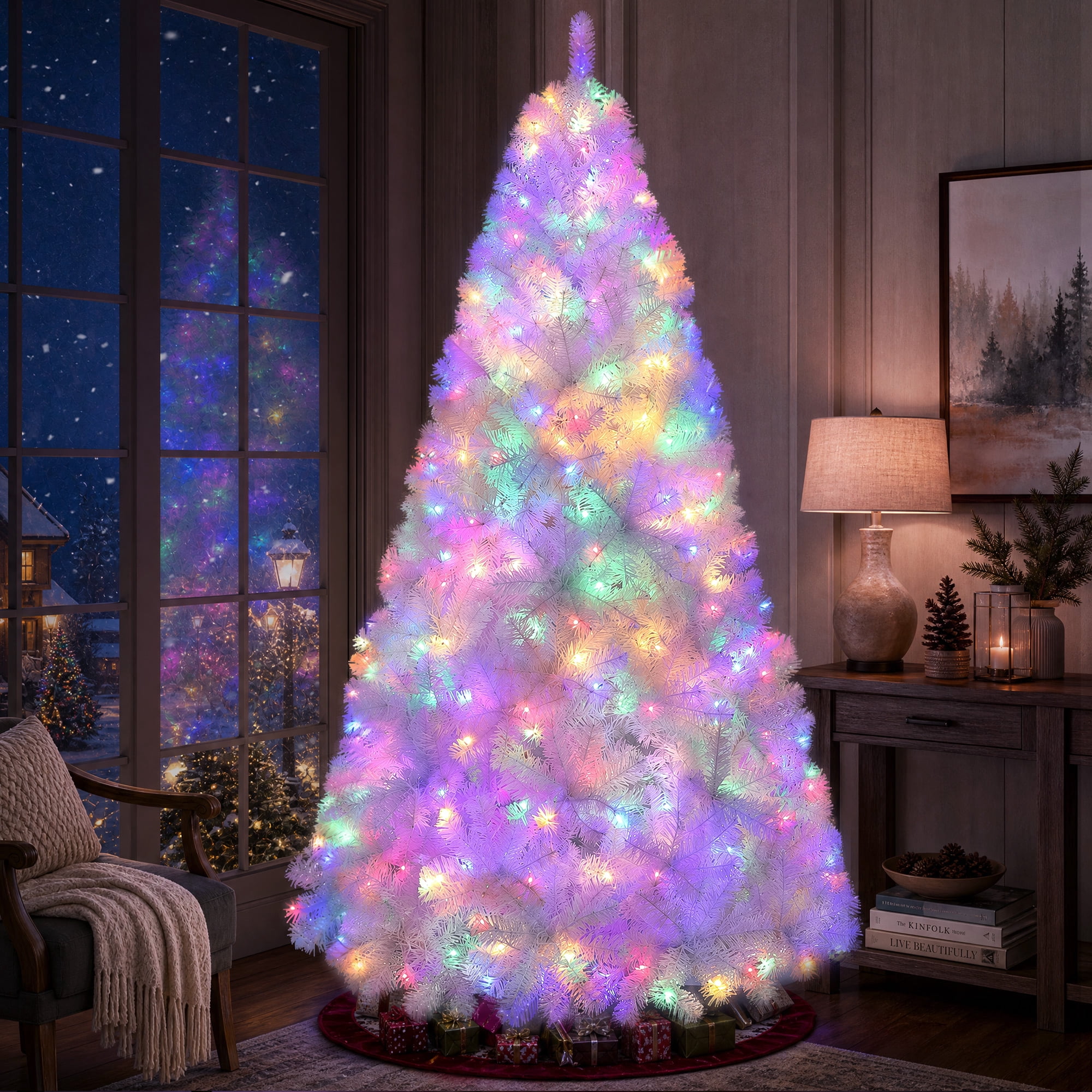 Lookfly Pre-Lit Artificial Christmas Tree,7.5ft White Christmas