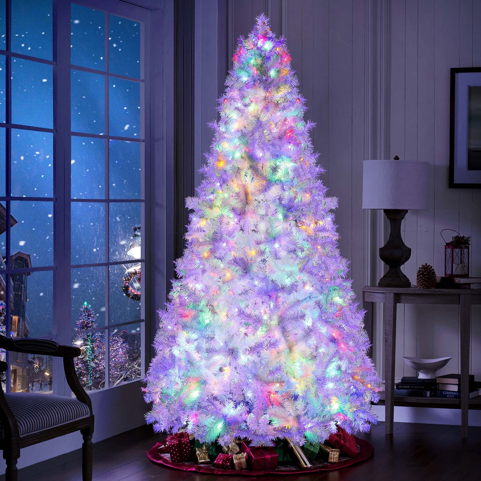 Lookfly Pre-Lit Artificial Christmas Tree,6ft White Christmas Tree