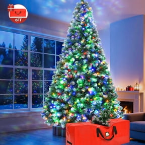 Yexmas 6ft Pre-Lit Green Christmas Tree, 11 Modes Colored LED Lights, Artificial Xmas Tree with Large Storage Bag