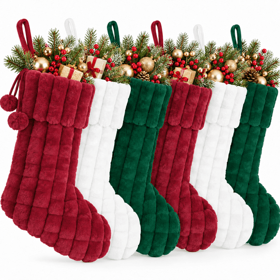 Yexmas 6pcs 20'' Christmas Stockings, Personalized Soft Plush Xmas Stockings, Large Christmas Stockings Hanging Ornaments for Xmas Tree Fireplace Party Family Holiday Decor