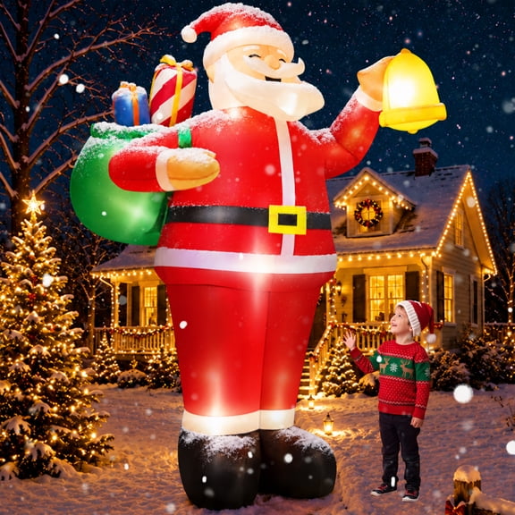 Santa Items 8FT Sitting Santa Inflatable with Gift Bag and LED Lights for Yard ...