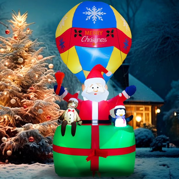 Yexmas 9FT Inflatable Christmas Santa Claus in Hot Air Balloon , Blowup