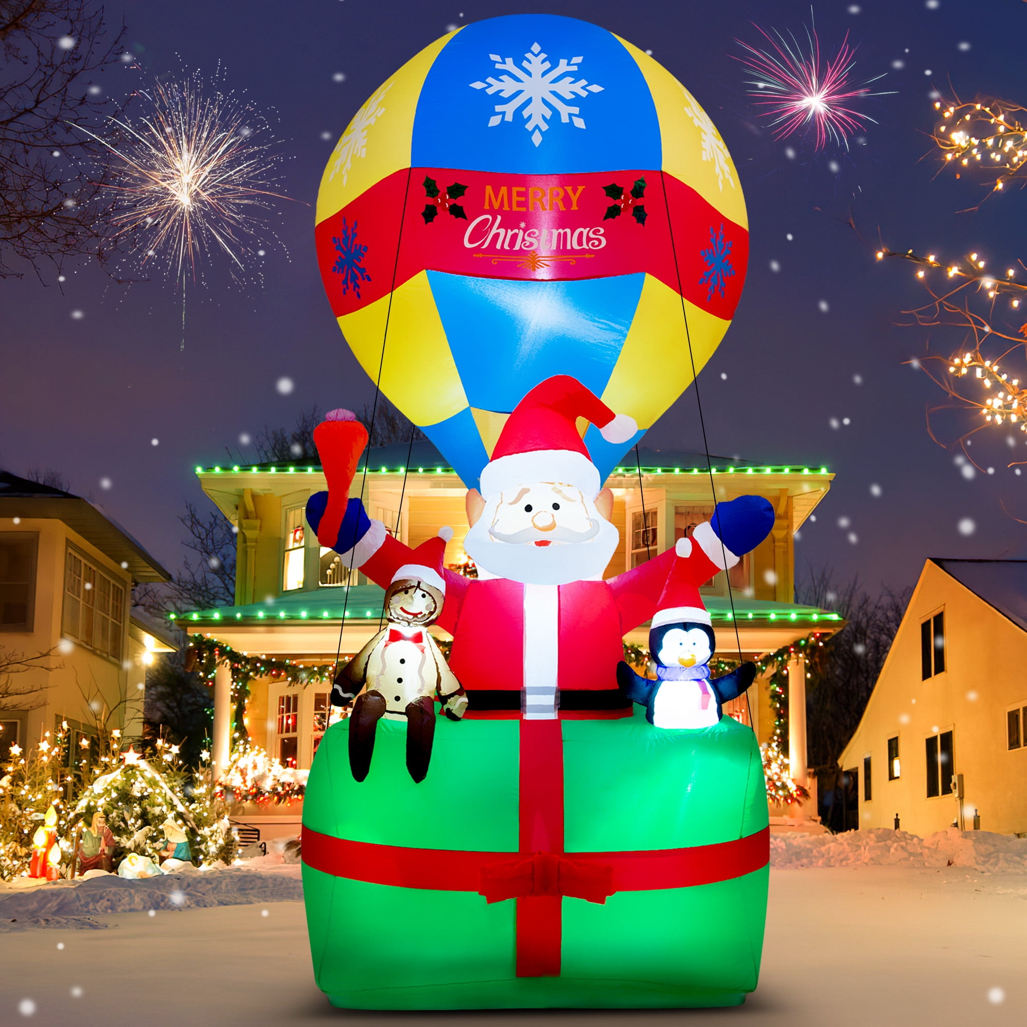 Yexmas 9FT Inflatable Christmas Santa Claus in Hot Air Balloon , Prelit Christmas Decoration with LED Lights for Holiday/Party/Xmas/Yard/Garden