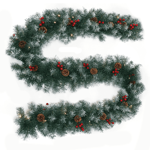 Yexmas 9FT Pre-Lit Christmas Garland with 45 Warm White LED Lights ...