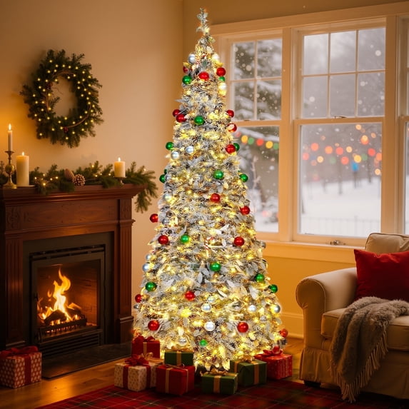 Lookfly 7.5FT Pop-Up Artificial Christmas Tree with 450LED Lights,White Prelit Christmas Tree with Foldable Base