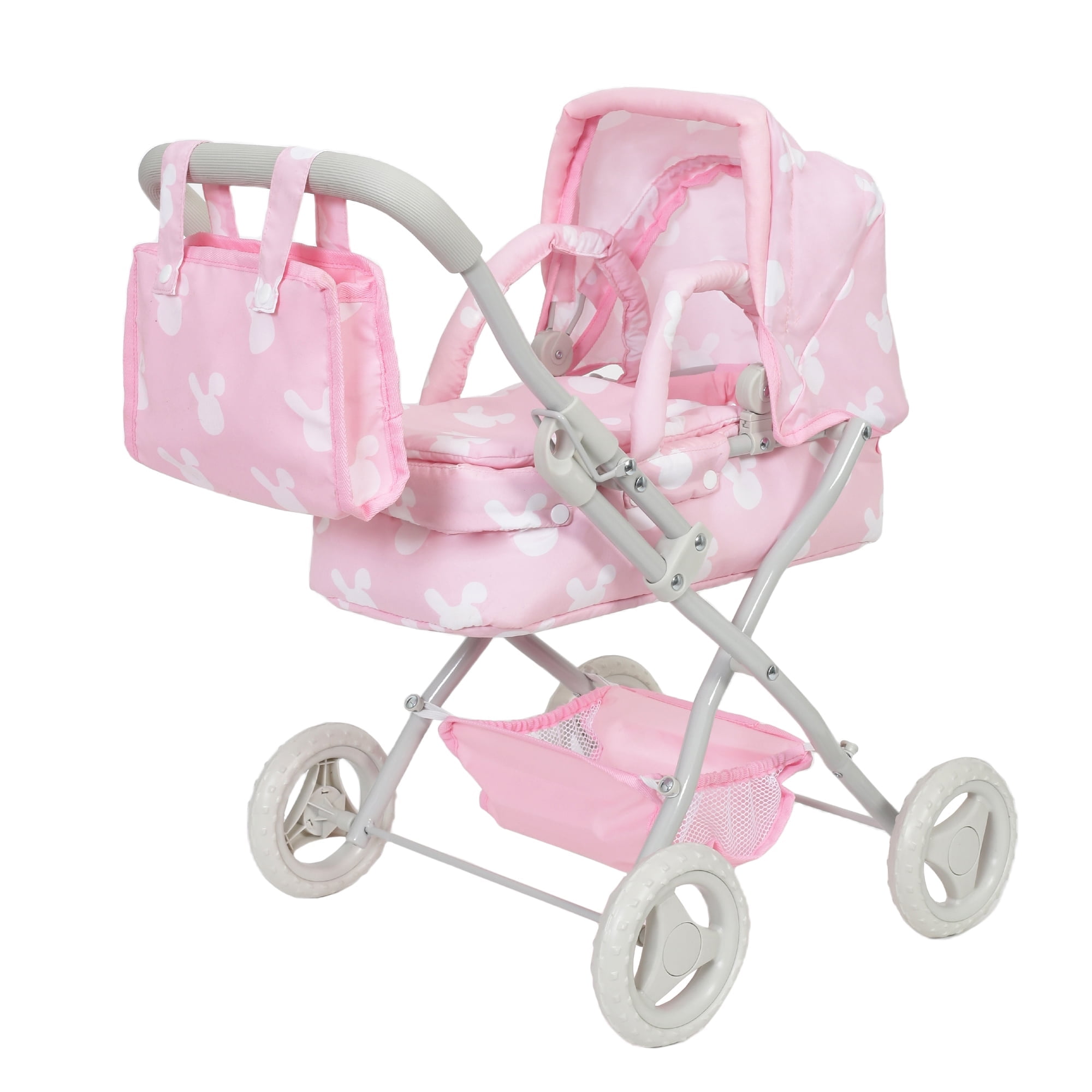 Yexmas Baby Doll Pram Stroller Carriage for 18 Dolls W Matching Bag Gift for Boys girls Pink