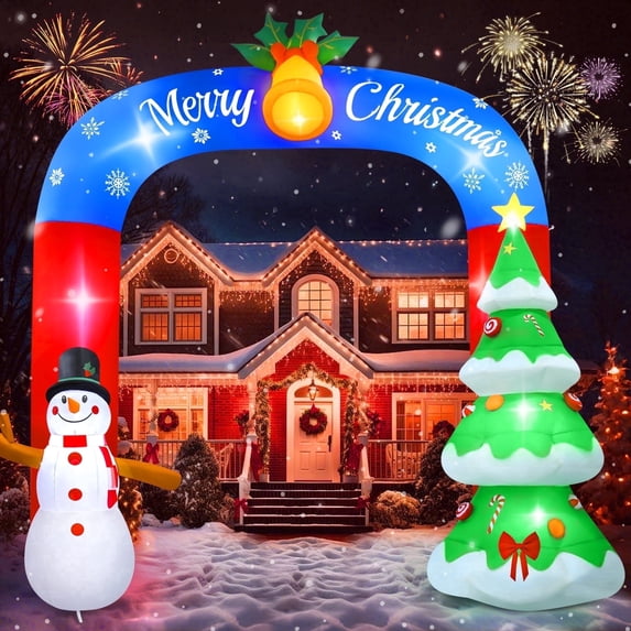 Yexmas 8FT Christmas Inflatable Archway with Snowman & Christmas Tree,Blow Ups Xmas Inflatable with LED Lights,Outdoor Decor for Xmas Holiday Party Yard Garden Lawn