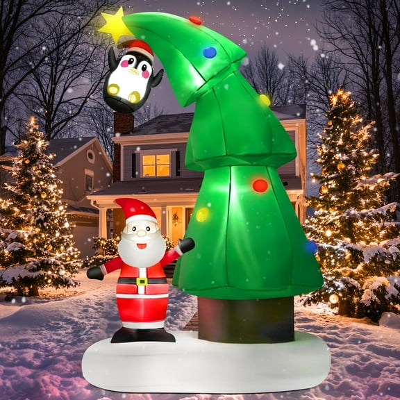 Lookfly 6FT Christmas Tree Inflatables Outdoor Decorations with Santa Claus & Penguin,Christmas Blow Up with LED Lights for Indoor Outdoor Xmas Decoration