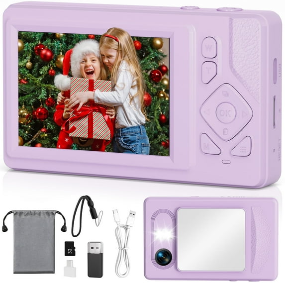 Lookfly Digital Camera,FHD 1080P Point and Shoot Kids Camera,Camera for Photography with 32GB Card ,18X Zoom Anti Shake,48MP,Compact Small Digital Camera for Boys Girls Kids,Purple