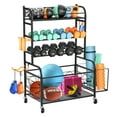 thumbnail image 1 of Yexmas Home Gym Storage Rack, All-in-one Weight Rack for Dumbbells, Kettlebells, Yoga Mats, Foam Rollers, Resistance Bands, Workout Equipment Storage Organizer with Hooks and Basket, Black, 1 of 7