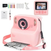 Yexmas Instant Print Digital Kids Camera 1080P Rechargeable HD Digital Toy Cameras Gift with 32G SD Card for Age 3-12, Pink