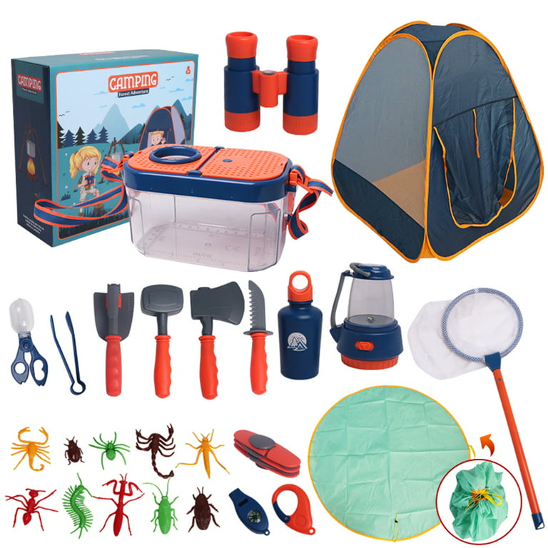 Yexmas Kids Camping Set with Tent 26pcs - Outdoor Campfire Toy Set for  Toddlers Kids Boys Girls - Pretend Play Camp Gear Tools 