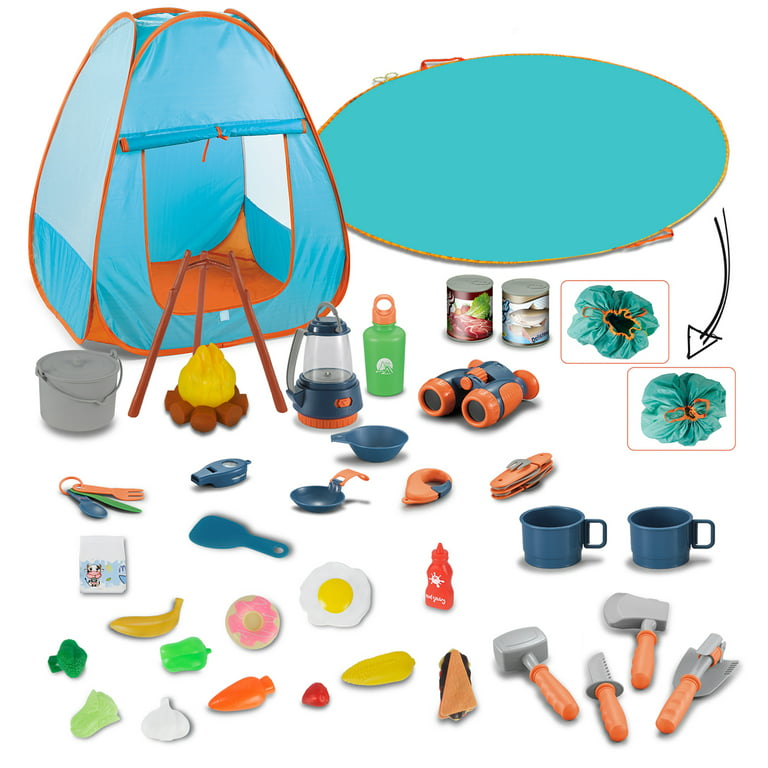 Yexmas Kids Camping Set with Tent 41pcs - Outdoor Campfire Toy Set for  Toddlers Kids Boys Girls - Pretend Play Camp Gear Tools