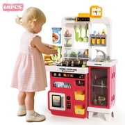 Lookfly 40.6 Inch Play Kitchen Set for Kids, Large Pretend Play Kitchen with Realistic Lights and Sounds, Simulation of Spray for Toddlers Girls Boys Gift ,Pink