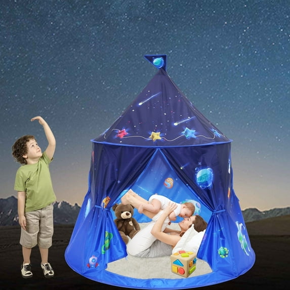 Yexmas Rocket Ship Kids Play Tent, Unique Space and Planet Playhouse Foldable Pop Up Tent Toy for Boys Girls Indoor & Outdoor Children Birthday Gifts