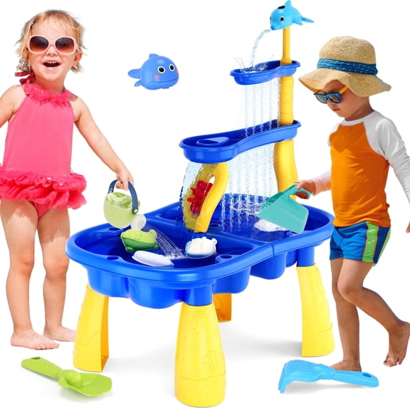 Yexmas Sand Water Play Table for Toddlers, Outdoor Sensory Play Set with 37 PCS Accessories, Beach and Backyard Activity Toy for Kids Boys and Girls