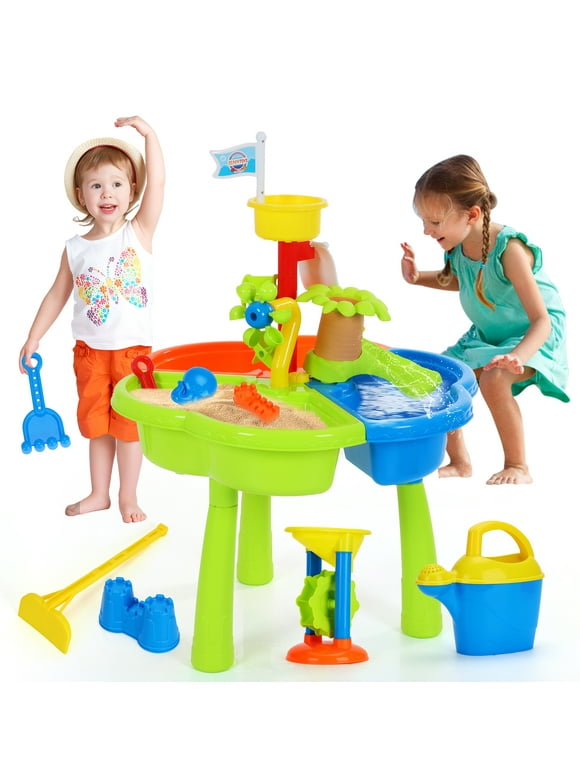 Yexmas Sand Water Table for Toddlers, 3 in 1 Sand Table and Water Play Table, Kids Table Activity Sensory Play Table Beach Sand Water Toy for Outdoor Backyard for Toddlers Gift