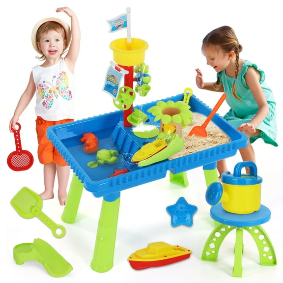 Yexmas Sand Water Table for Toddlers, Sand Table and Water Play Table, Kids Table Activity Sensory Play Table Beach Sand Water Toy 37 Pcs Accessories Outdoor Backyard for Baby Kids Children Gift