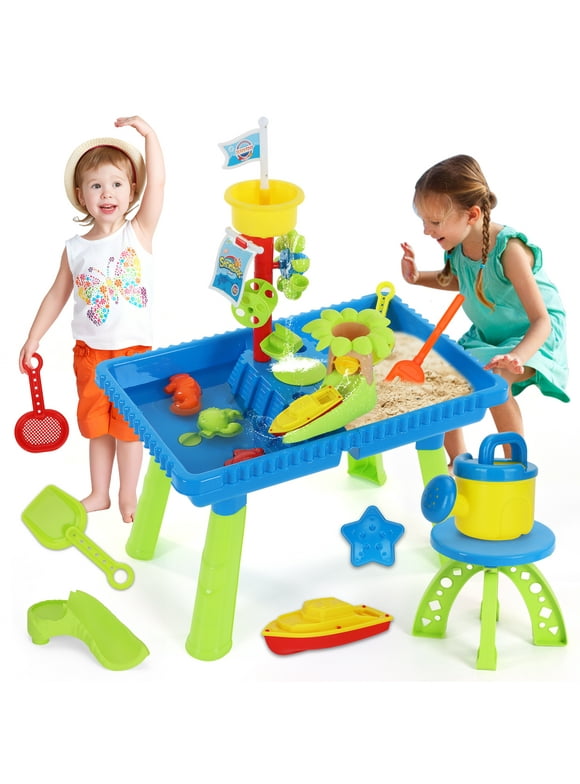 Yexmas Sand Water Table for Toddlers, Sand Table and Water Play Table, Kids Table Activity Sensory Play Table Beach Sand Water Toy 37 Pcs Accessories Outdoor Backyard for Baby Kids Children Gift