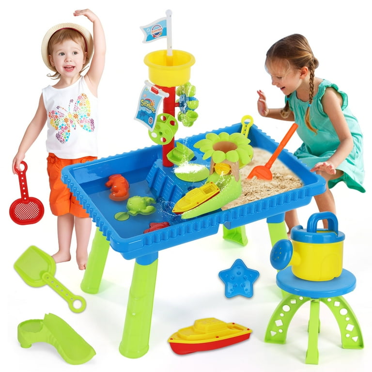 Yexmas Sand Water Table for Toddlers Sand Table and Water Play Table Kids Table Activity Sensory Play Table Beach Sand Water Toy 37 Pcs Accessories Outdoor Backyard for Baby Kids Children Gift