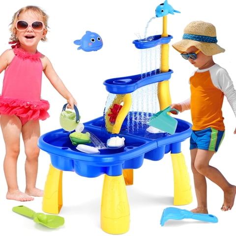 Yexmas Sand Water Play Table for Toddlers, Outdoor Sensory Play Set with 37 PCS Accessories, Beach and Backyard Activity Toy for Kids Boys and Girls