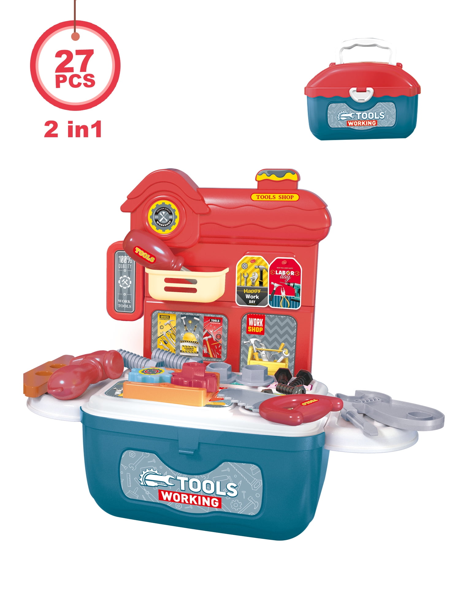 Yexmas Tool Workbench Toy Set 2 in 1 Pretend Play Tool Bench Kit for