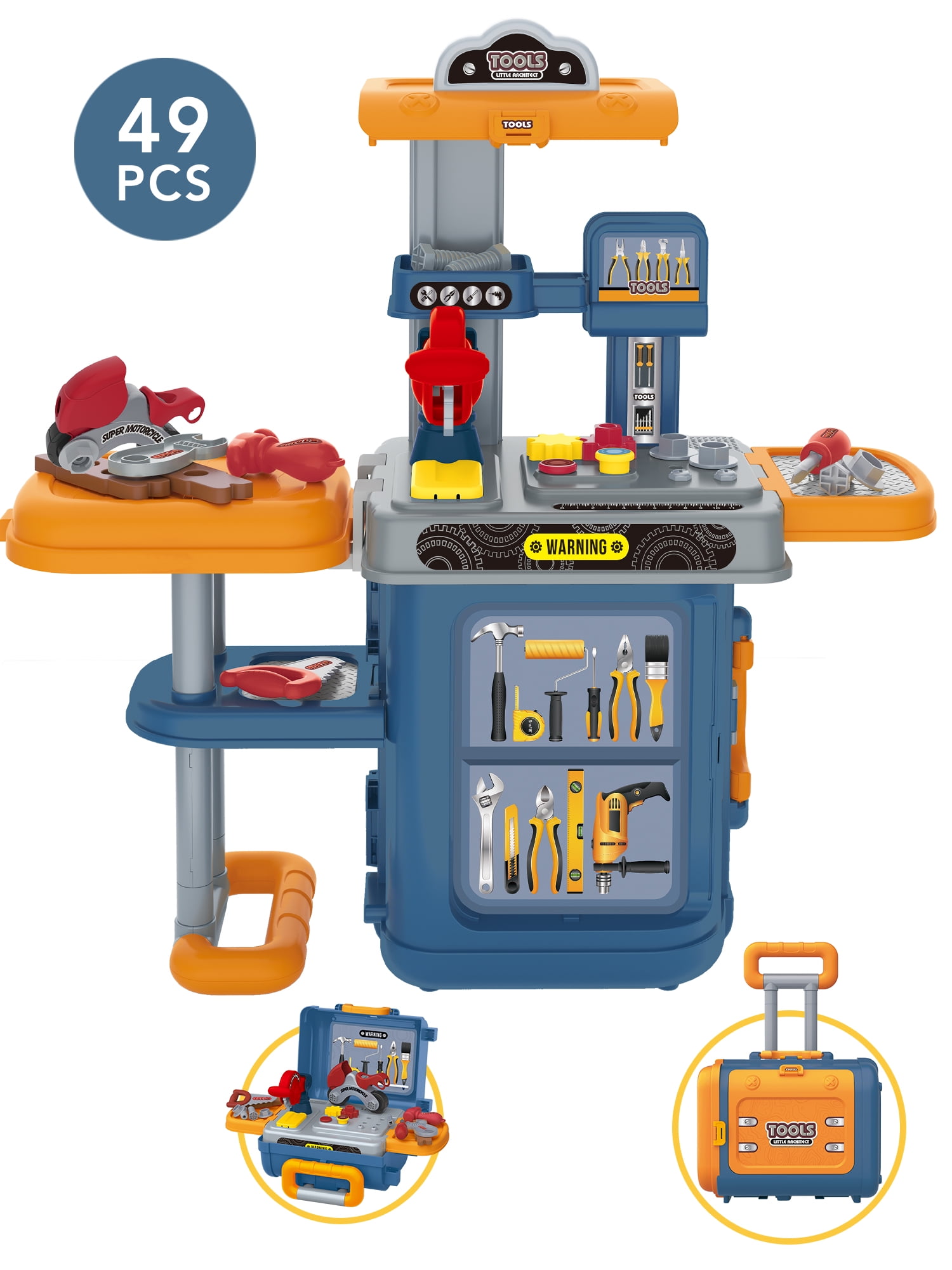 Yexmas Tool Workbench Toy Set for Kids in Travel Suitcase 3 in1 Pretend