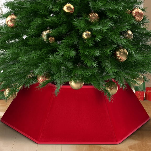 Yexmas Velvet Christmas Tree Collar, Xmas Tree Stand Base Cover, Foldable Christmas Tree Ring Decoration for Xmas Holiday Party