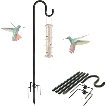 Ihomepark 78" Garden Shepherds Hook with 5 Prongs Base, 4/5" Metal Sliced Bird Feeder Pole for hanging birdhouse