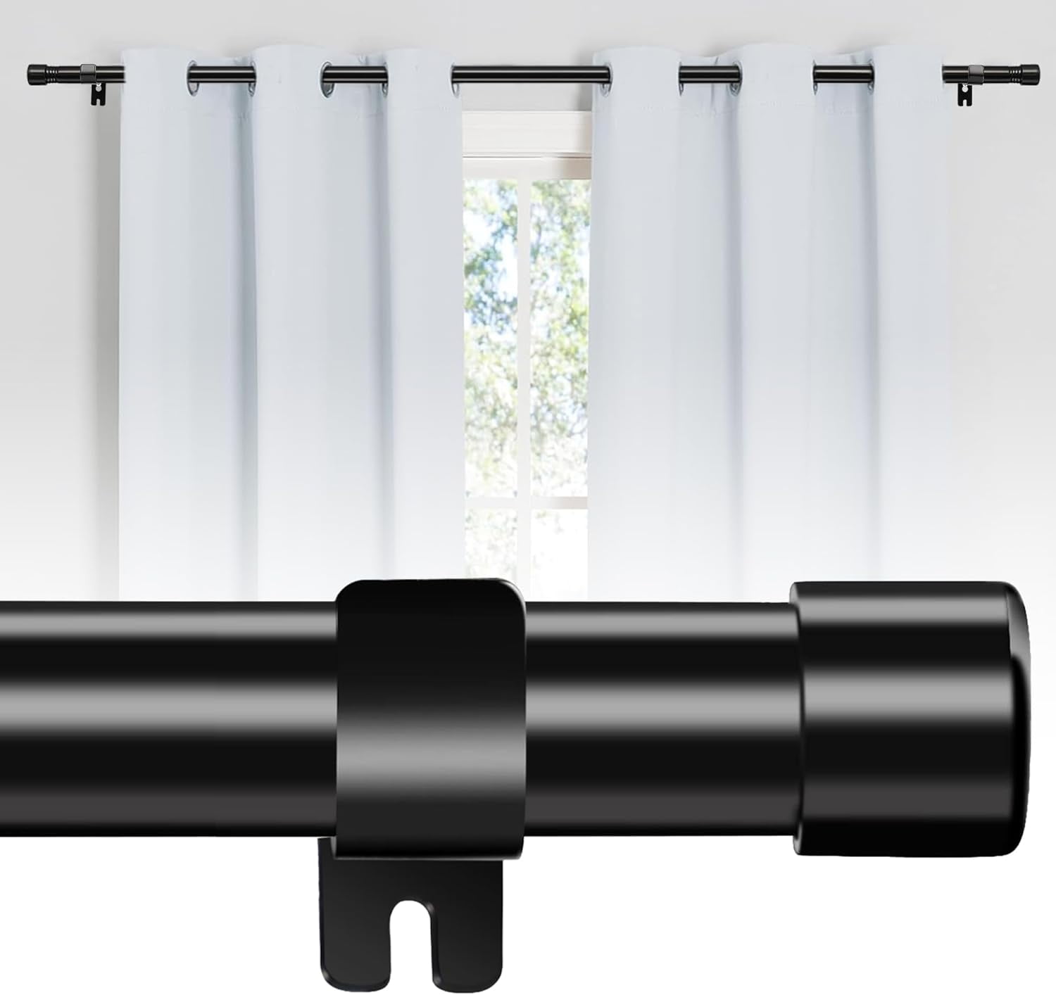 FLY HAWK Black Curtain Rods for windows 30 to 94 inches, 1 inch Metal Curtain Rod Kit with Adjustable Brackets