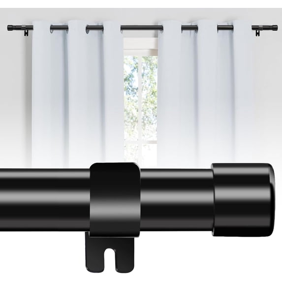 Yeyebest Black Curtain Rod for windows 30 to 62 inches, 1 inch Metal Curtain Rod Kit with Adjustable Brackets,Splicing Modern Hardware Curtain Rods