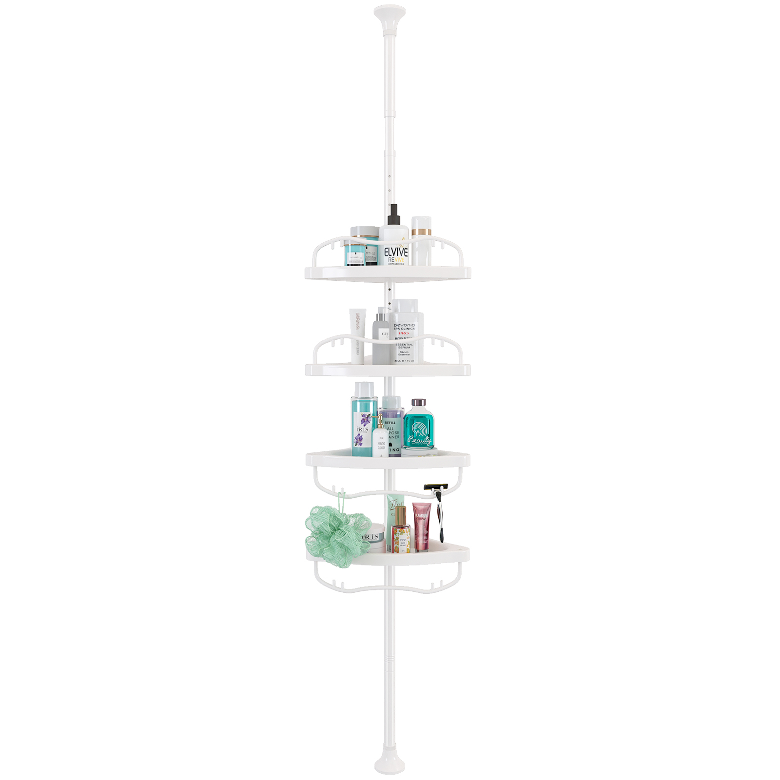 Kenney®4Tier Spring Tension Shower Corner Pole Caddy with Razor Holder